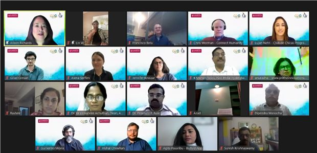 Screen capture of participants in a Zoom meeting.